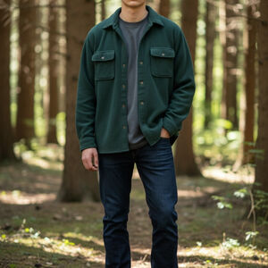 Lands' End Men's Dark Green Fleece Shirt Jacket